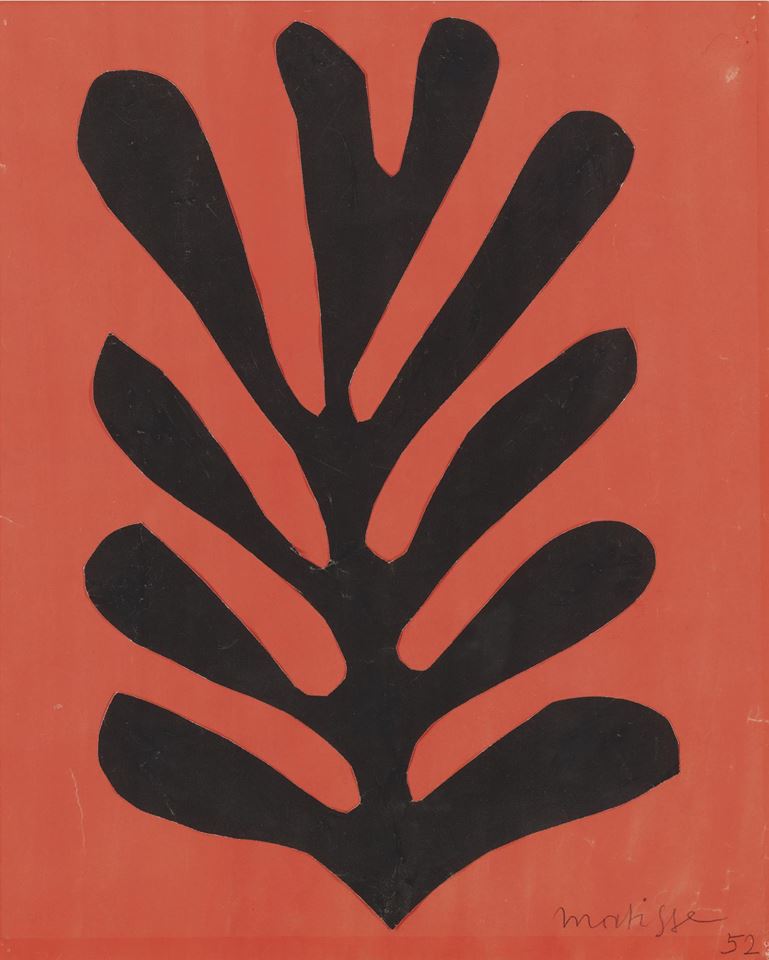 Henri Matisse, Feuille Noire Sur Fond Rouge - 1952